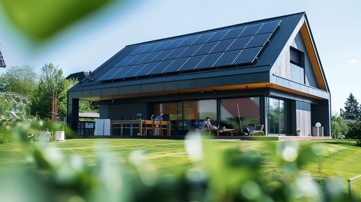 Modernes Wohnhaus mit großer Photovoltaikanlage am Satteldach.